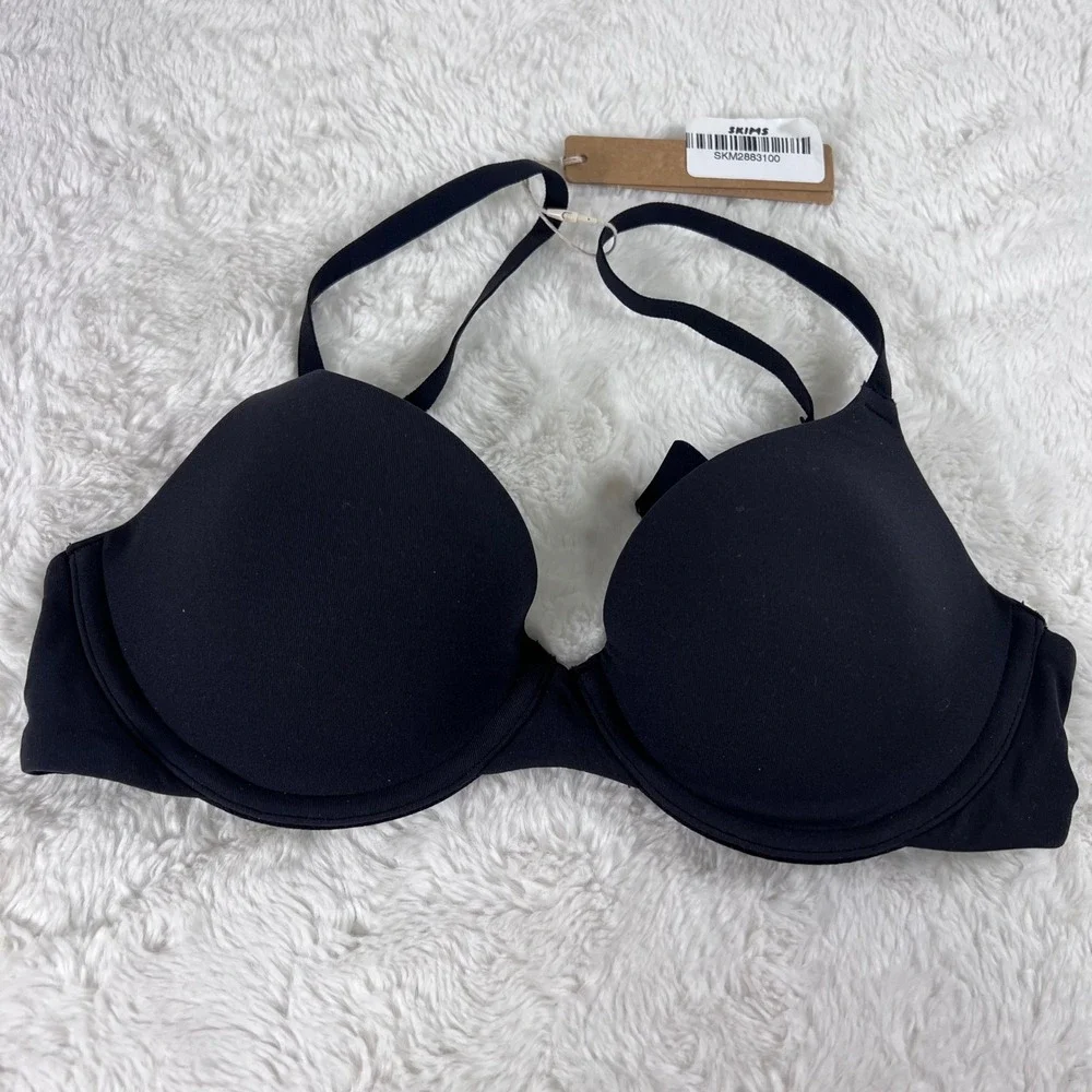 SKIMS Fits Everybody T-Shirt Bra Onyx Black BR-UWR-2294 Underwire Size 30C NEW‎